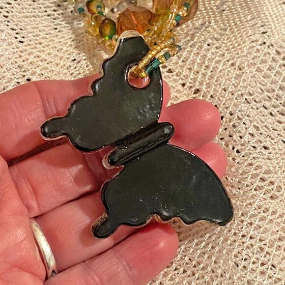 Beaded Glass Butterfly Necklace Boho Beach Jewelry with Extender Chain - Picture 5 of 5